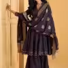 Embroidered Work Pure Silk Readymade Salwar Suit In Purple