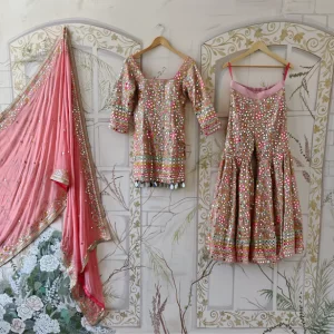 Pink Mirror Work Sharara Set with Embroidered Dupatta for Wedding & Festive Wear