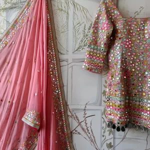 Alternative view of Pink Mirror Work Sharara Set with Embroidered Dupatta for Wedding & Festive Wear