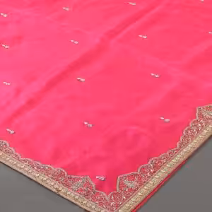 Vibrant Hot Pink Zardozi Work Dupatta with intricate zardozi embroidery and a Mughal-inspired border. Perfect for weddings and festive occasions. A blend of luxury and traditional elegance.