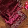 Exquisite Plum Velvet Dupatta with intricate zardozi hand embroidery. Perfect for weddings and festive events. A luxurious blend of traditional elegance and artistry.