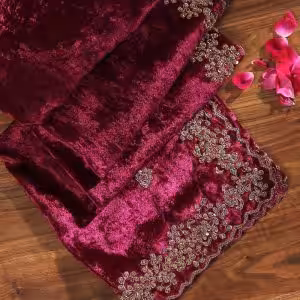Exquisite Plum Velvet Dupatta with intricate zardozi hand embroidery. Perfect for weddings and festive events. A luxurious blend of traditional elegance and artistry.