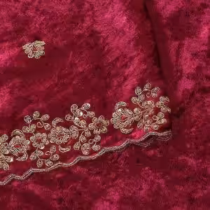 Exquisite Plum Velvet Dupatta with intricate zardozi hand embroidery. Perfect for weddings and festive events. A luxurious blend of traditional elegance and artistry.