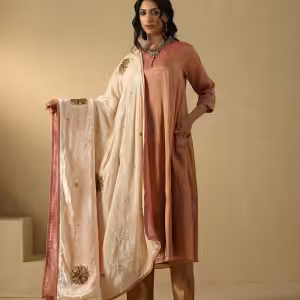 Off-White Hand Embroidered Zardozi Silk Velvet Doshala With Contrast Chanderi Tissue Border couturecraze