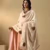 Off-White Hand Embroidered Zardozi Silk Velvet Doshala With Contrast Chanderi Tissue Border couturecraze