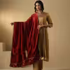 Red And Maroon Hand Embroidered Zardozi Silk Velvet Doshala couturecraze
