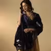 Navy Blue Velvet Doshala with zardozi embroidery and Chanderi tissue border. Luxurious, elegant, and perfect for weddings or festive events. A timeless statement piece.
