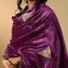 Elegant Purple Mauve Velvet Doshala with zardozi embroidery and contrast Chanderi tissue border. Perfect for festive occasions and weddings, blending tradition with sophistication.