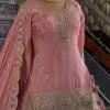 Pink embroidered blouse with gold thread work and traditional motifs