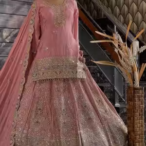 lehenga: Designer pink gold embroidered bridal lehenga set with dupatta, CoutureCraze 2025