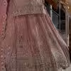 Heavy gold embroidery and sequin work on pink bridal lehenga skirt
