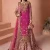 CoutureCraze magenta gold heavy embroidered sharara set with V-neck and zari work