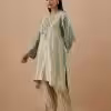 Mint green embroidered kurta with pastel beads and detailed sleeves from CoutureCraze