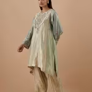 Mint green embroidered kurta with pastel beads and detailed sleeves from CoutureCraze
