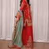 Ruby Red Gold Embroidered Sharara Set