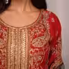 Ruby Red Gold Embroidered Sharara Set