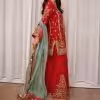 Ruby Red Gold Embroidered Sharara Set