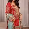 Ruby Red Gold Embroidered Sharara Set