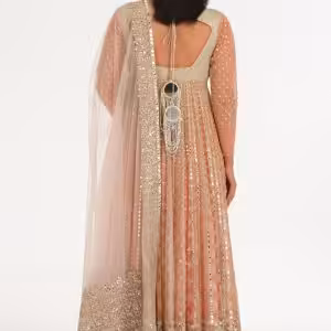 Alternative view of Organza Embroidered Anarkali Set with Dupatta
