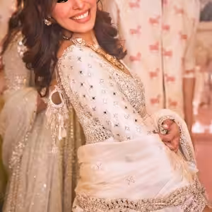 Alternative view of Ivory Chanderi Lurex Mirror Embroidered Anarkali Set with Pants & Dupatta