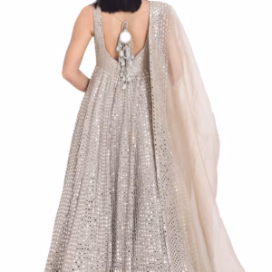 Alternative view of Moon Grey Chanderi Anarkali Set