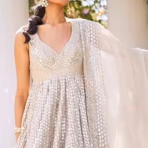 Moon Grey Chanderi Anarkali Set