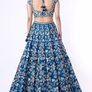 Blue embroidered lehenga set with beadwork and sequins for bridal and festive wear from CoutureCraze