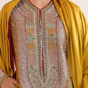 Alternative view of Embroidered Velvet Cape Suit | Luxury Handcrafted Festive Wear