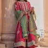 Berry magenta spun silk marori work kurta set front view