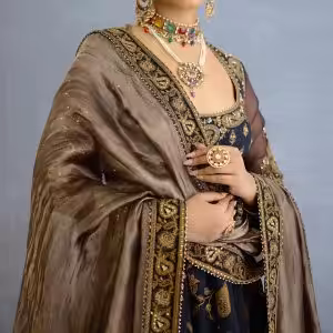 Alternative view of Black Georgette Muslin Silk Anarkali Suit with Zari Work for Indian Wedding and Festive Wear