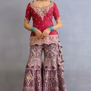 Pink jeni silk kurta sharara set elegant back design