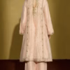 Back view of peach gold tissue silk festive kurta set