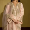 Gota embroidery detail on peach gold tissue silk kurta