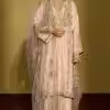 Peach Gold Tissue Silk Kurta Set with gota embroidery front view