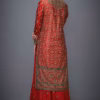 Back view of red green embroidered kurta set