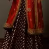Full look red silk embroidered festive kurta set