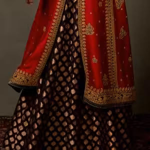 Full look red silk embroidered festive kurta set