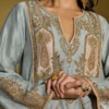 Gota embroidery detail on Sage Green Tissue Silk Kurta Set