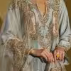 Gota embroidery detail on Sage Green Tissue Silk Kurta Set