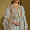 Side profile Sage Green Tissue Silk Kurta Set for festive wear