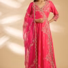 Strawberry red spun silk kurta set front view