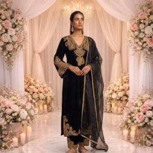 black velvet zardosi hand embroidered kurta set with pants and dupatta black velvet zardosi hand embroidered kurta set with pants and dupatta
