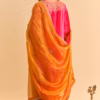 hot pink velvet silk embroidered a line kurta set with dhoti pants and dupatta