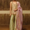 Ivory embroidered Anarkali gown with heavy zari work front view