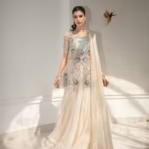Ivory embroidered lehenga set with floral sequin work bridal wedding outfit for women