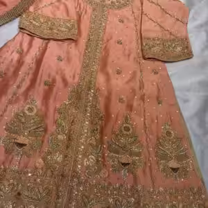 Peach embroidered kurta set with zari and sequin work festive ethnic outfit for women