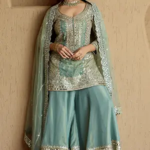 Bridal Collection Party Wear Collection Festive Collection Luxury Hand Embroidery Adda Work Zardozi Work Aari Work Pearl & Sequin Work Designer Suits Custom Orders