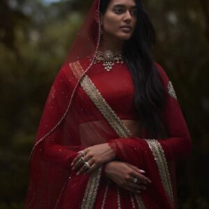 Crimson Red Hand-Embroidered Bridal Lehenga | CoutureCraze