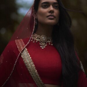 Crimson Red Hand-Embroidered Bridal Lehenga | CoutureCraze