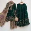 Dark Green Hand-Embroidered Peplum Kurta Sharara Set | CoutureCraze